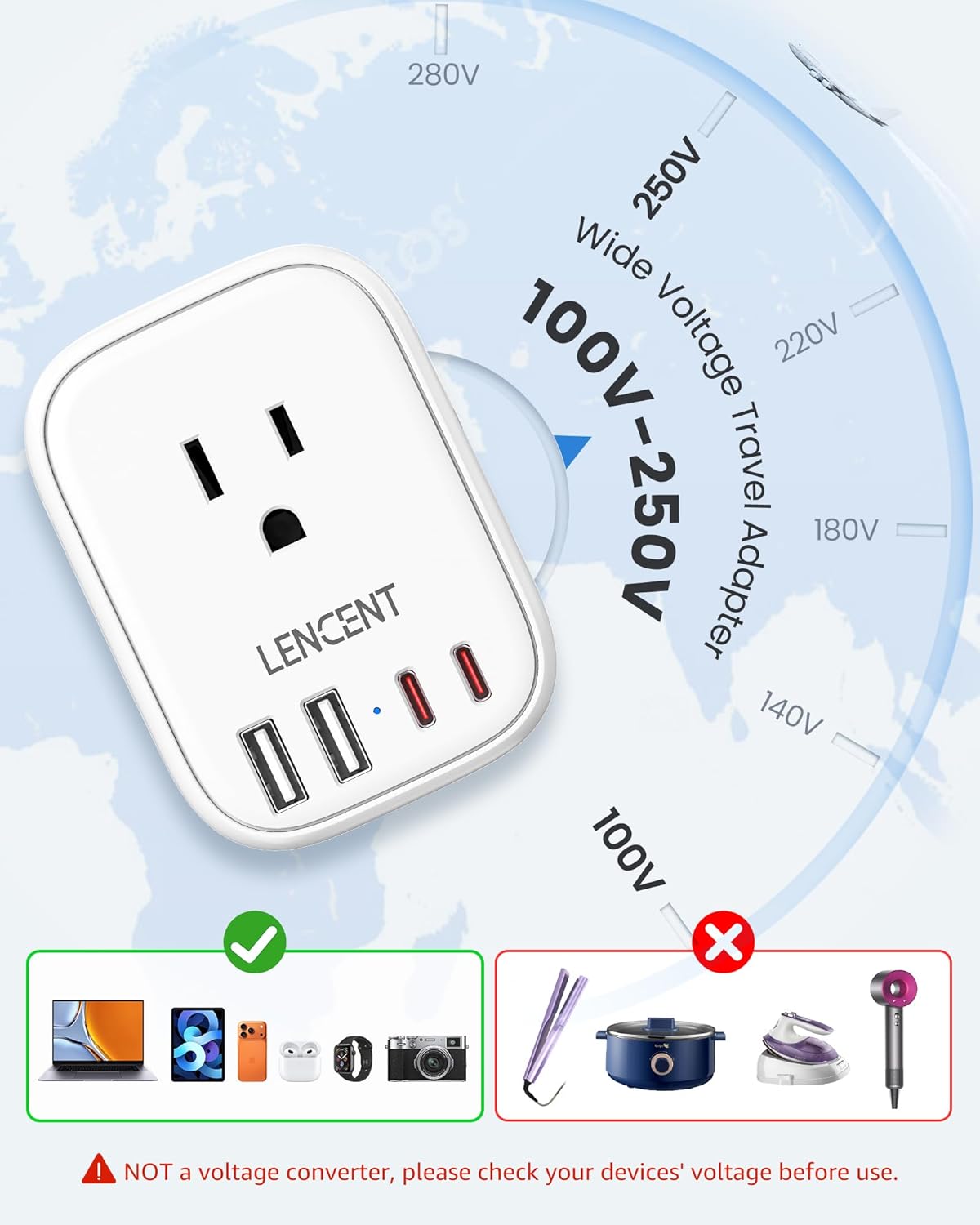 LENCENT Type C and Type D G Universal Travel Adapter Kit, International Power Plug Adapter for Europe UK Maldives Italy Ireland Scotland Dubai Singapore India Sri Lanka Tanzania Zanzibar Kuwait Nepal - Image 6
