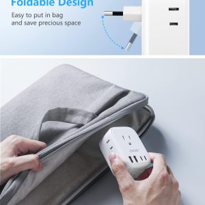 2 Pack European Travel Plug Adapter, LENCENT US to Europe Type-C Foldable Power Plug with 4 Outlets 4 USB Ports (2 USB C), Power Adaptor for USA to EU Euro Iceland Spain Italy France Germany Greece