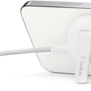Belkin Wireless Charger, Fast Charging Up to 15W w/Official Made-for-MagSafe Module and Pad Style, Metal Kickstand for iPhone 14, 14 Plus, 14 Pro, 14 Pro Max, 13, 12 and Other MagSafe iPhones – White