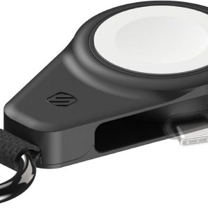 Scosche Fast Charging USB-C Powered Plug-in Travel Charger for Apple Watch, Mini Portable Magnetic Charger Keychain for iWatch Compatible with Apple Watch Series 10/9/8/7/6/5/4/3/2 Ultra 2/SE, Black