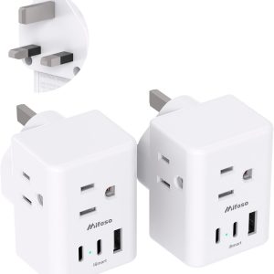 2 Pack US to UK Plug Adapter, Mifaso Type G Power Adapter with 3 Outlet 3 USB Charger, International Plug Adapter, USA to Dubai England Ireland British London Hong Kong Singapore Travel Essentials