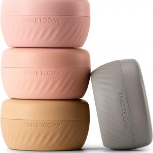 TakeToday Travel Containers for Toiletries, Leak-proof, TSA Approved, Refillable Silicone Cream Jars with Lid Travel Size Essential for Cosmetic toiletry Cream, 2oz, 4 Pack (Apricot)