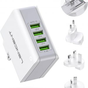 LENCENT Multiple USB Wall Charger, [22W/4.4A] 4 Port USB Travel Power Adapter, All in One Worldwide Cell Phone Charger With UK US EU European Australia, International Block Cube Plug for iPhone & IPad