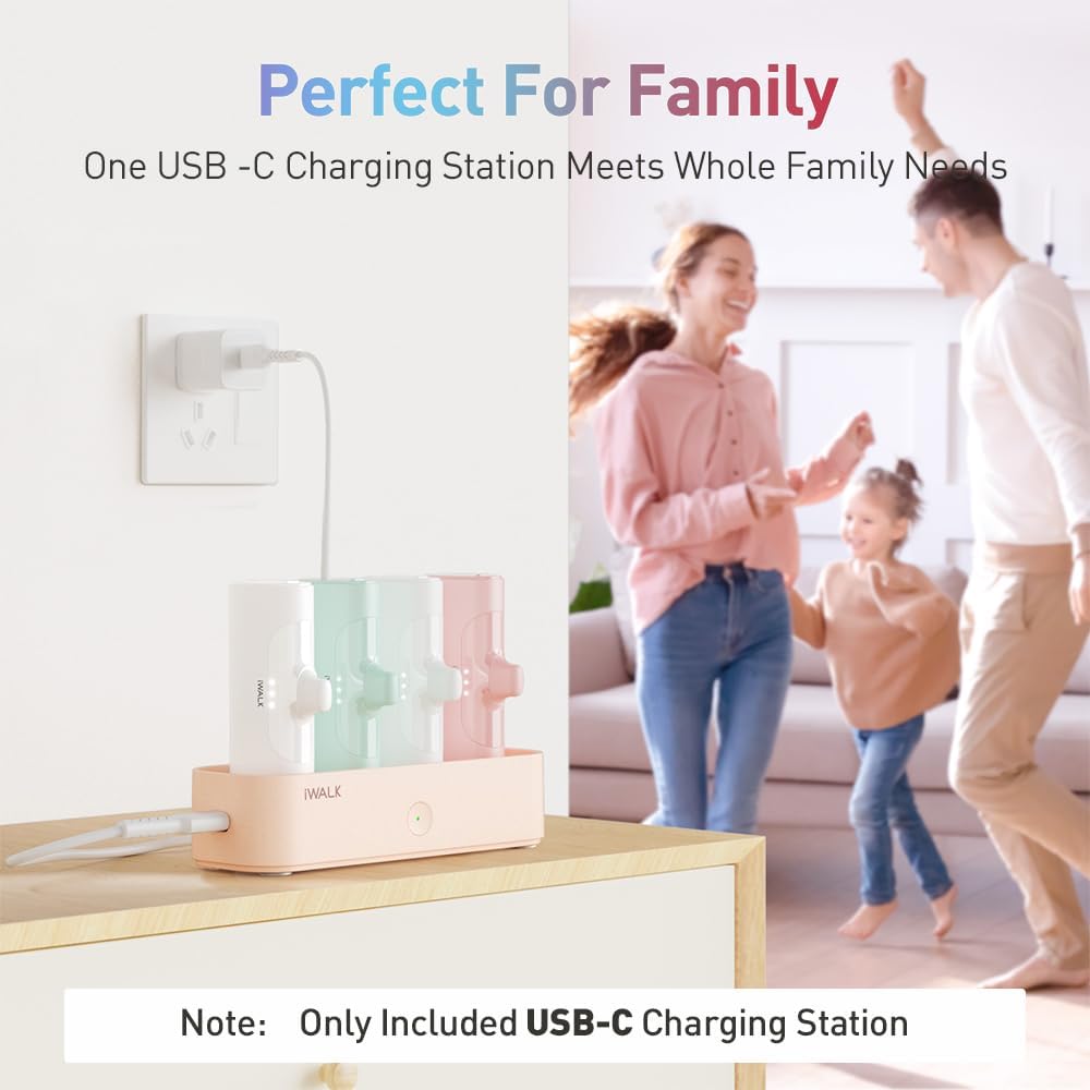 iWALK LinkPod Station for iWALK LinkPod Portable Charger 4500mAh, 4800mAh,5000mAh Power Bank for iPhone Charging Station Multiple USB-C Family-Sized Charger Station for Home(Station Only), Pink - Image 2