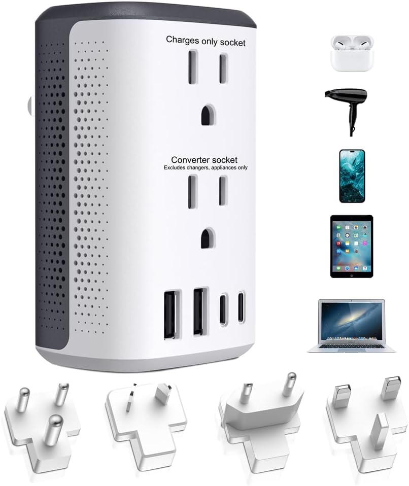 Voltage Converter Us to Europe, 220v to 110v Power Converter Combo, European Plug Converter 2300w Travel Adapter Worldwide, Step Down European, Travel Adapter Worldwide.