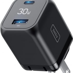 INIU USB C Charger, 30W PD QC 3.0 Dual Port Type C Fast Charging Compact Charger Block with Foldable Plug for iPhone 16 15 Pro Max Samsung S24 S23 Note 20 iPad Pro Google AirPods etc