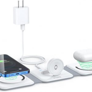 Wireless Charger 3 in 1,RTOPS Magnetic Travel Wireless Charging Station Multiple Devices,GaN 3 in 1 Charging Station,Compatible for iPhone16/15/14/13/Pro/Max,iWatch,AirPods4/3/2/Pro(Adapter Includes)