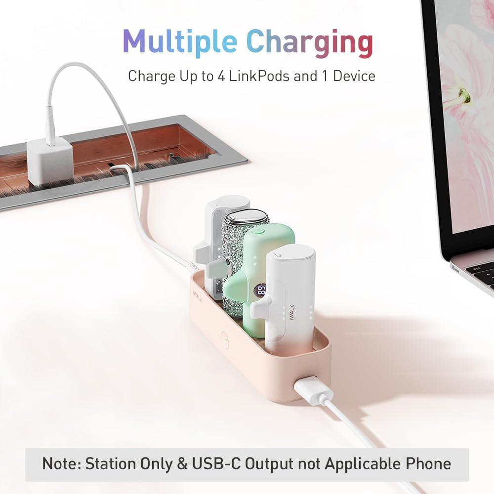 iWALK LinkPod Station for iWALK LinkPod Portable Charger 4500mAh, 4800mAh,5000mAh Power Bank for iPhone Charging Station Multiple USB-C Family-Sized Charger Station for Home(Station Only), Pink - Image 4
