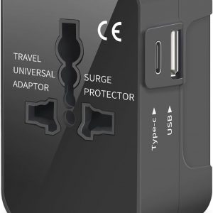 Travel Adapter, Universal Power Adapter Worldwide Wall AC Power Plug Converter Travel Charger with Type-C and USB-A Charging Ports for USA EU UK AUS Mobile Phones, Tablets, MP3s and Shavers