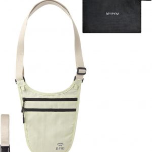 Crossbody Money Belt for Travel Women & Men Hidden, Travel Wallet Pouch – Slim Passport Holde, RFID Blocking Neck Wallet Under Clothes to Protect Cash, Credit Cards and Documents (KHAKI)