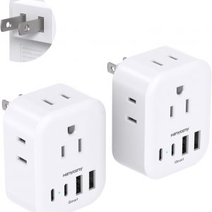 2 Pack US to Japan Travel Plug Adapter, HANYCONY Japan Power Adpter with 4 Outlets 4 USB Ports(2 USB C), Type A Plug Adapter for Amercian USA to Japanese China Canada Mexico Philippines Peru