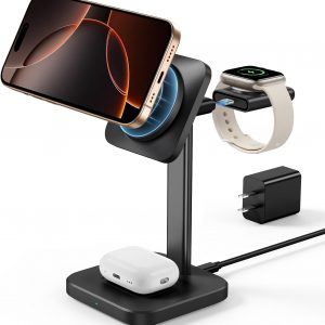 ESR 3 in 1 Wireless Charging Station for Apple[Certified] Portable Apple Watch Charger & MagSafe Charger Stand, Wireless Charger for Multiple Devices iPhone 17/16/15/14/13/12&Watch&AirPods, Black