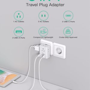 2 Pack European Travel Plug Adapter, International Power Adapter with 4 Outlets 4 USB C Ports (2 USB C), Type C Adapter for US to Most of Europe EU Italy Spain Greece Portugal France Germany