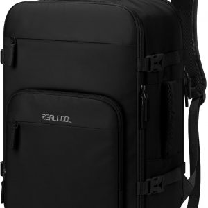 RealCool Travel Backpack for Women Men – Gift for Travelers, Students & Professionals, 15.6 Inch Laptop Carry On Backpack, TSA Flight Approved, College School Business Weekender Daypack-Black