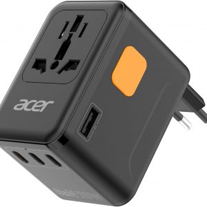 Acer 70W GaN Universal Travel Plug Adapter – International Power Adapter with 3 USB C & 1 USB A, Worldwide Power Outlet Travel Essentials for USA to European UK AUS Ireland, Type C/G/I/A, Black