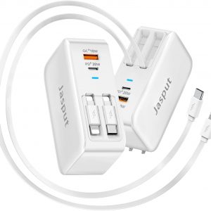 4 in 1 Retractable Wall Charger with Dual Cables,40W Retractable Phone Charger Wall Plug with Dual USB Ports,20W USB C Chargers Block Fast Charging for iPhone 17 16 15 14 13,LG, Galaxy S24 23,Pixel