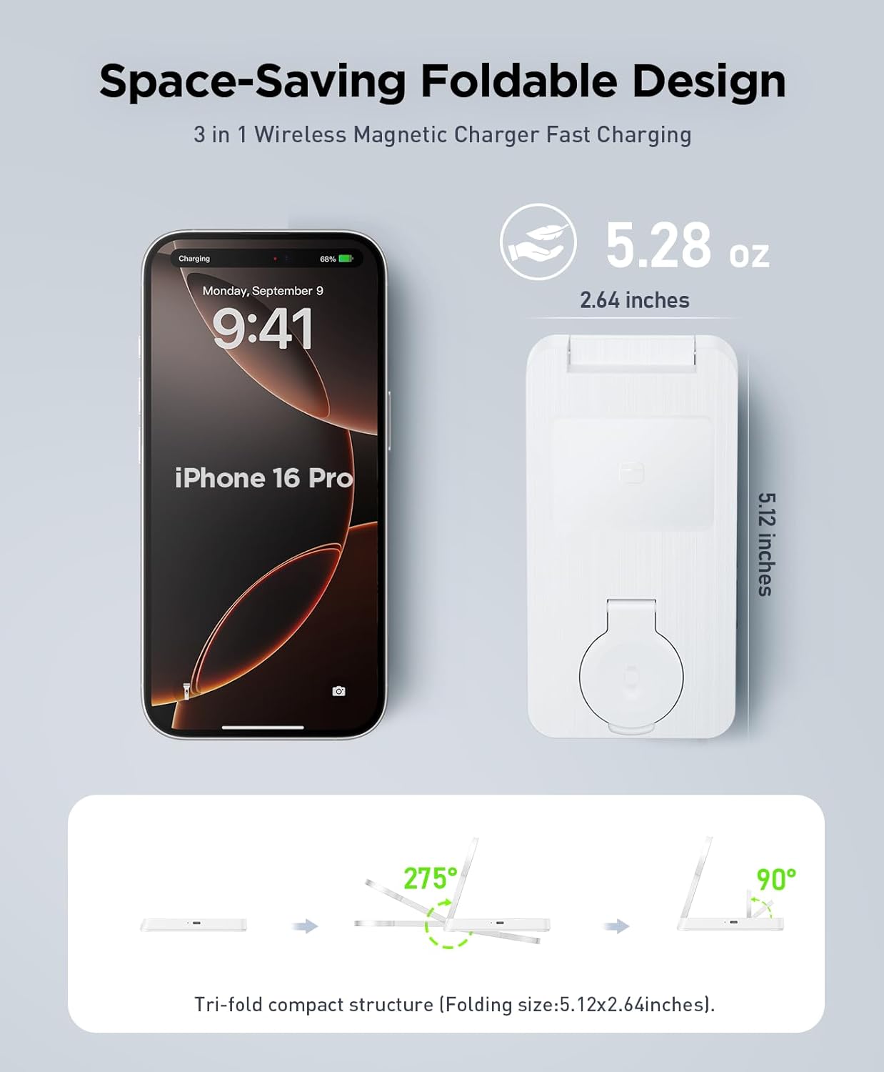 3 in 1 Magnetic Wireless for iPhone Charging Station: Foldable Portable Charger for iPhone 17-12 Pro Max & Apple Watch & AirPods, for Apple Multiple Devices Charger for Home,Office&Travel - Image 3