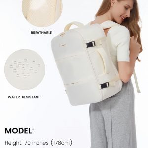 LOVEVOOK Travel Backpack for Women,35L Carry On Backpack Flight Approved with 3 Packing Cubes,TSA Personal Item Travel Bag Fits 15.6” Laptop,Weekender Hiking Business Luggage Daypack Beige