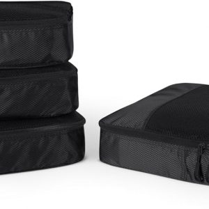 Amazon Essentials 4-Piece Packing Cubes Travel Accessories Set, Luggage Organizer with Double Zipper, Mesh Top, 100% Polyester, Large, Black (Previously Amazon Basics)