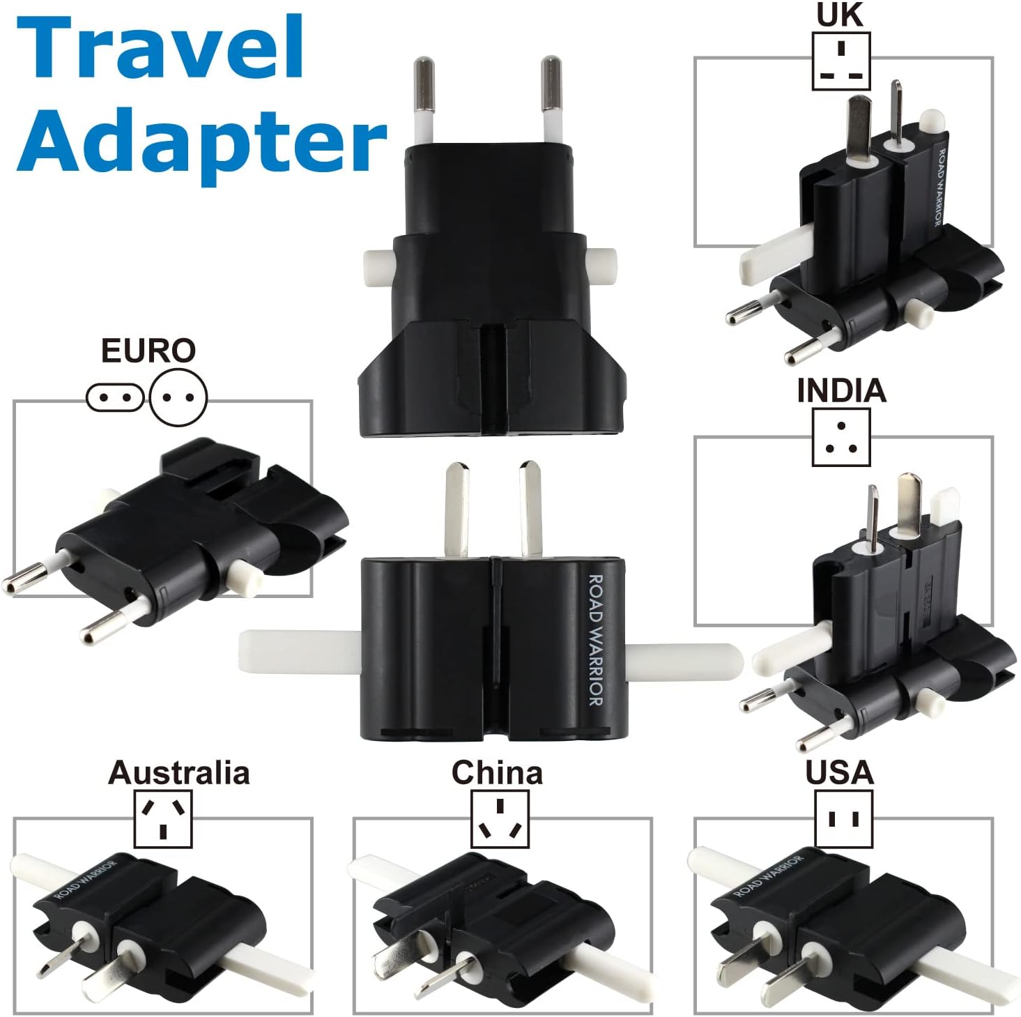 ROAD WARRIOR Universal Travel Plug Adapter Europe/UK/Australia/USA/India/China Compact Does Not Convert Voltage RW101BK Black - Image 7