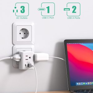 [2-Pack] European Travel Plug Adapter – International Plug Adapter with USB Charging Ports(1 USB C), Type C Power Adapter for US to Most of Europe EU Italy France Spain Germany Greece