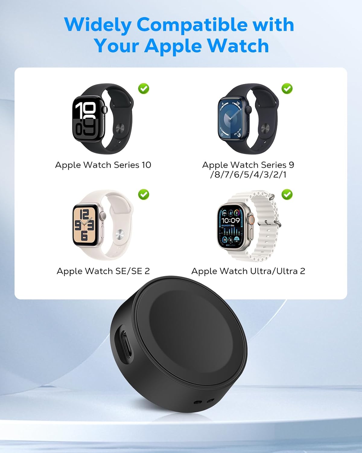 MoKo Portable Charger for Apple Watch, Magnetic Charger Adapter for iWatch Series 11 10 9 8 7 6 5 4 3 2 1, SE3/2/1, Ultra3/2/1, 5V/1A Fast Charging Dock with USB-C Port and Anti-Loss Lanyard, Black - Image 2