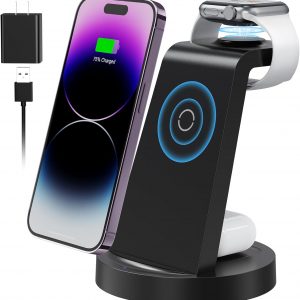 3 in 1 Charging Station for Apple Device, Wireless Charger for iPhone 16e 16 15 14 13 12 11 Pro Max & Apple Watch iwatch- Charging Stand Dock for AirPods
