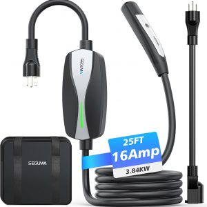 Level 1/2 Tesla Charger, 12A/16A, 25ft Extension Cable, Dual Voltage 240V NEMA 6-20 Plug & 120V NEMA 5-15 Adapter, NACS Connector, Portable Home Electric Car EV Charger for Tesla Models Y/X/3/S