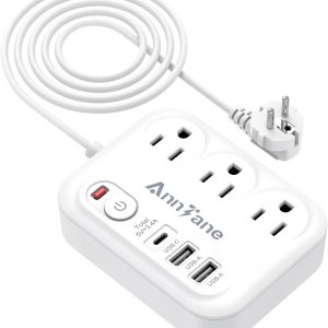 European Travel Power Strip with USB C – US to EU Plug Adapter with 6FT Extension, 3 AC Outlets & 3 USB Ports for Dual Voltage Devices (Not for UK/Ireland/Scotland)