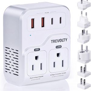 2000W Voltage Converter US to Europe for Hair Dryers, 7-in-1 220V to 110V Converter for European Travel with 3 AC/2 USBA/2 USBC Ports (PD20W), Universal Travel Adapter with Type ABCE/FGI