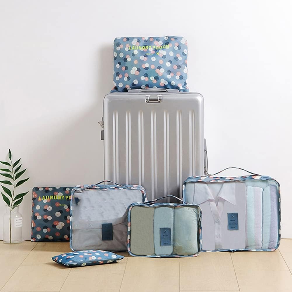 Packing Cubes 6 PCS Travel Accessories Travel Luggage Packing Organizers Bags for Backpack Suitcases, Blue Flower - Image 5