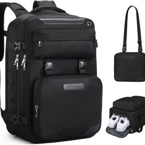 Maelstrom Travel Backpack for Women Men,35L Waterproof Laptop Backpack Fits 17-Inch Laptop, Gift for School Work Backpack with Detachable Crossbody Bag & Shoe Compartment (Black, Large-Upgrade)