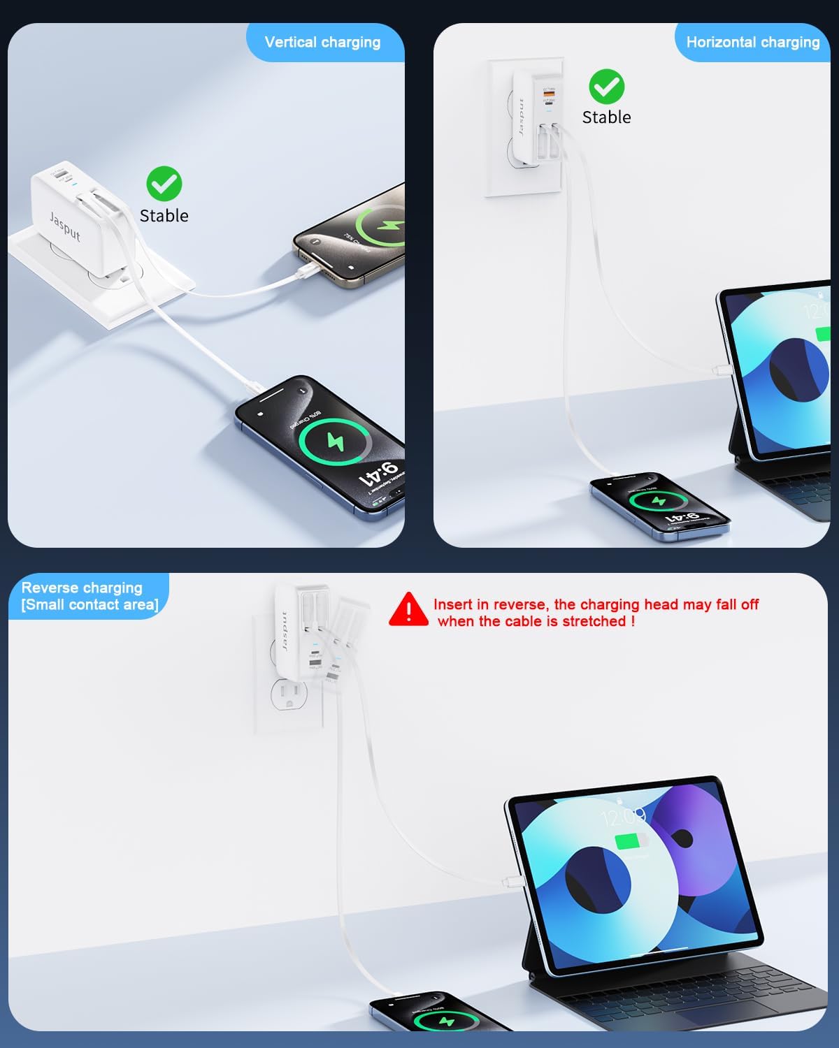 4 in 1 Retractable Wall Charger with Dual Cables,40W Retractable Phone Charger Wall Plug with Dual USB Ports,20W USB C Chargers Block Fast Charging for iPhone 17 16 15 14 13,LG, Galaxy S24 23,Pixel - Image 8