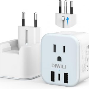 European Travel Plug Adapter, Foldable Power Adapter with 3 USB(1 USB C Port) and 1 AC Outlets, 2 in 1 Type C/L EU Outlet Adapter for US to Most of Europe France Germany Spain Italy(1 Pack)