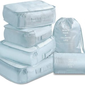 Travel Packing Cubes, VAGREEZ Lightweight Luggage Organizers Bags Set for Carry on Suitcase(6 Pcs Light Blue)