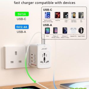 Acer Universal Travel Plug Adapter – International Power Adapter with 5 USB Ports (3 USB C) 5.8A, Worldwide Outlet Charger for USA to European UK France Germany Spain, Type C/E/F/G/I/L/A, White