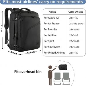 MATEIN Carry on Backpack, Extra Large Travel Backpack Expandable Airplane Approved Weekender Bag for Men and Women, Water Resistant Lightweight Daypack for Flight 40L, Black