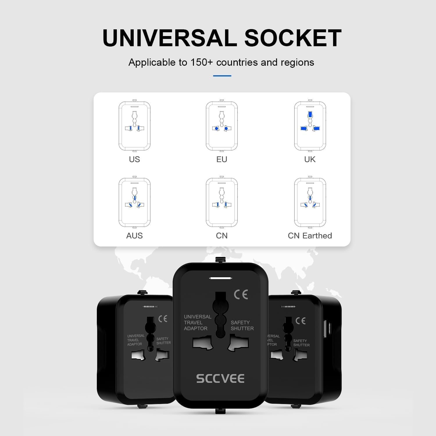 Universal Travel Adapter with USB C, International Power Plug Adapter All in One Worldwide Travel Adapter Power Converters Wall Charger AC Power Plug Adapter USB Type C Charger for USA EU UK AUS - Image 2