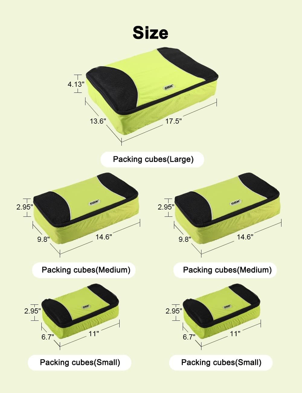 GOX Ultra Light 5 piece Packing Cubes Travel Luggage Organizer 1 Large 2 Medium 2 Small - Image 6