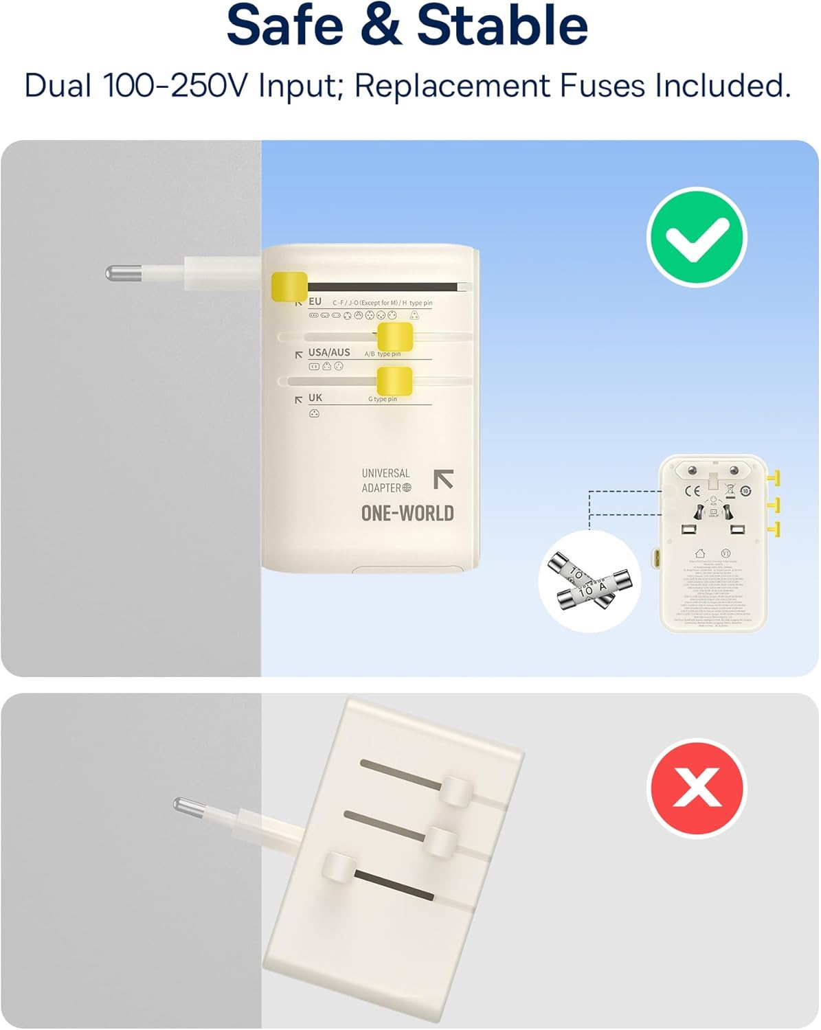 Baseus 70W Universal Travel Adapter with Retractable Cable, 6-in-1 International Plug Adapter, USB-C PD Fast Charging Worldwide Wall Charger for USA/EU/UK/AUS and Over 200 Countries (Off-White) - Image 5