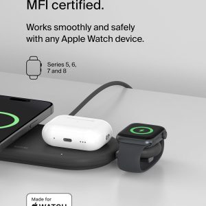Belkin Portable USB-C Apple Watch Charger – MFi-Certified USB-C Charger for Apple Watch Series 9, 8, 7, Ultra – Compatible with MacBook, iPhone 16 & More – Black