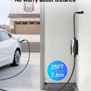 Level 1/2 Tesla Charger, 12A/16A, 25ft Extension Cable, Dual Voltage 240V NEMA 6-20 Plug & 120V NEMA 5-15 Adapter, NACS Connector, Portable Home Electric Car EV Charger for Tesla Models Y/X/3/S