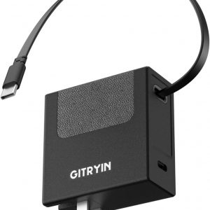 Gitryin Portable USB C Charger Block, 40W Retractable Wall Charger, 40W Fast Charging Block with 33.5in Type-C Cable, Portable Power Adapter with Foldable Plug, Black