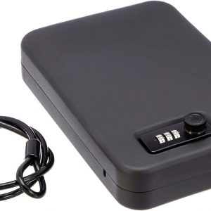 Amazon Basics Portable Security Case Lock Box Safe, Small Lock Box with Code, for College Dorm Room, Home, Combination Lock, XL, Black