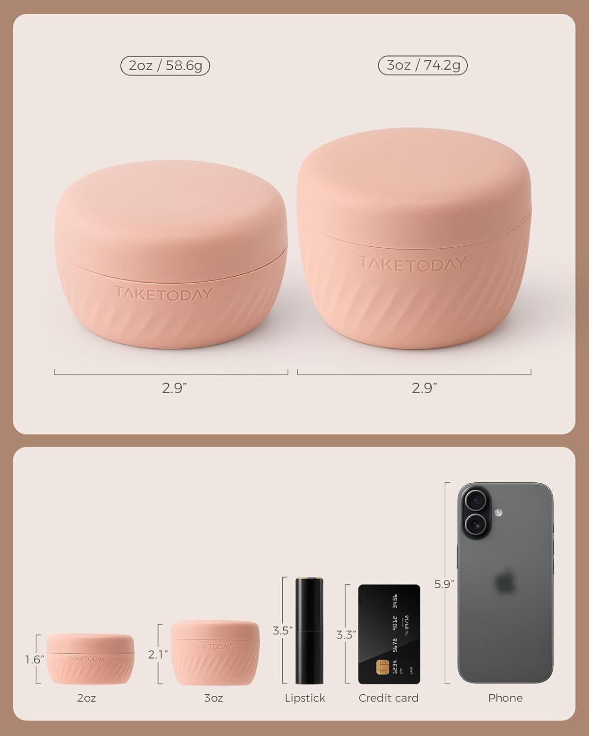 TakeToday Travel Containers for Toiletries, Leak-proof, TSA Approved, Refillable Silicone Cream Jars with Lid Travel Size Essential for Cosmetic toiletry Cream, 2oz, 4 Pack (Apricot) - Image 3