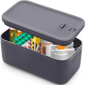 Medication Lock Box,Small Lockable Storage Box with Combination Code for Phone,Medicine Safe,Food, Home,Refrigerator,Office,Personal Items,Travel,Gift