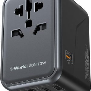 MOMAX 6-in-1 Universal Travel Adapter, GaN 70W International Power Adapter, 3 USB-C PD Fast Charging & 2 USB-A QC, 1 AC, All-in-one International Plug Adapter for Travel European UK AUS JP