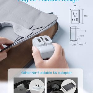 2 Pack US to UK Ireland Plug Adapter, VINTAR Foldable Type G Power Adapter, UK Travel Adaptor with 2 Outlets and 3 USB(2 USB C Ports) for England Scotland Ireland London Dubai Singapore Hong Kong