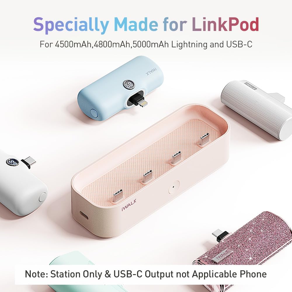 iWALK LinkPod Station for iWALK LinkPod Portable Charger 4500mAh, 4800mAh,5000mAh Power Bank for iPhone Charging Station Multiple USB-C Family-Sized Charger Station for Home(Station Only), Pink - Image 3