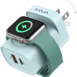VRURC for Apple Watch Charger, Wireless Magnetic Portable iWatch Charger, PD 20W 3-in-1 Travel Essentials Fast Charging Block for iWatch Ultra/SE/11/10/9/8/7/6/5,iPhone 17/16/15/14/13 etc-Green